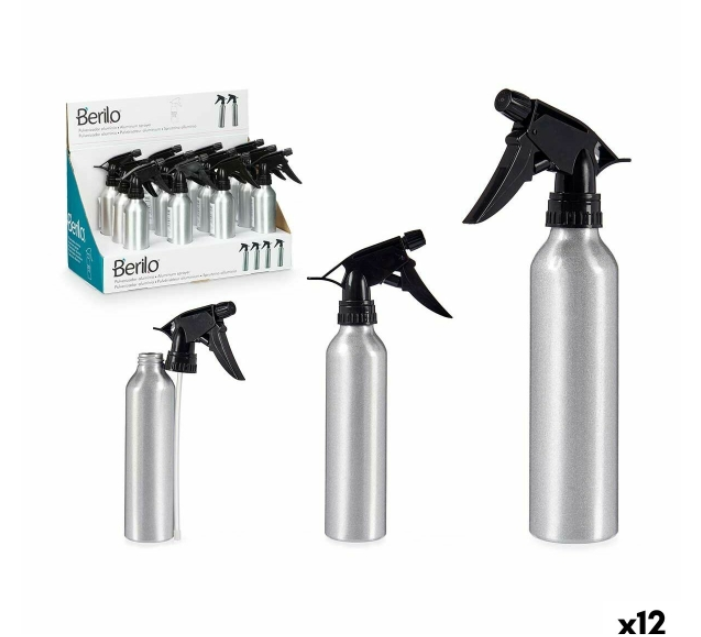 Atomiser Bottle Berilo 37581 Black Silver Aluminium polypropylene 300 ml (12 Units)
