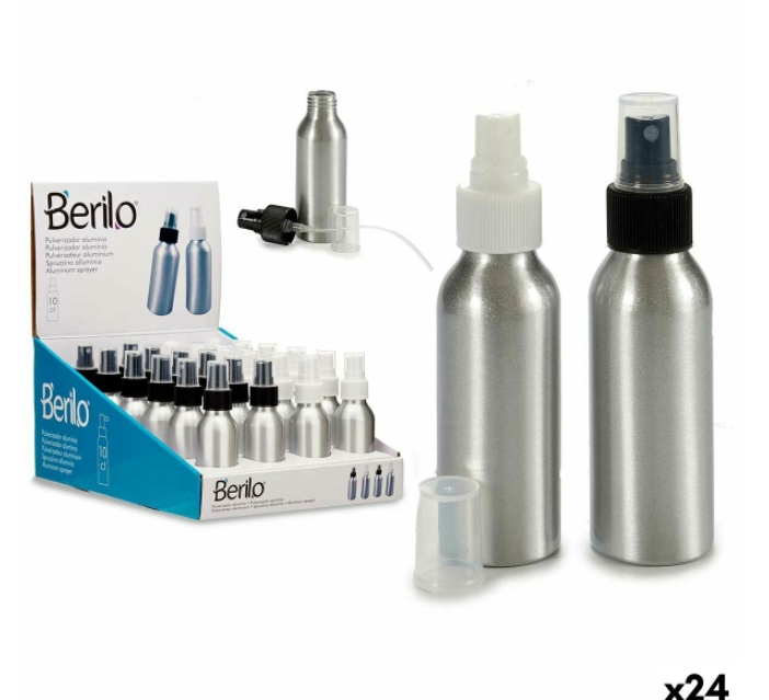 Atomiser Bottle Berilo CH9979-2 White Black Transparent Silver Aluminium polypropylene 100 ml (24 Units)